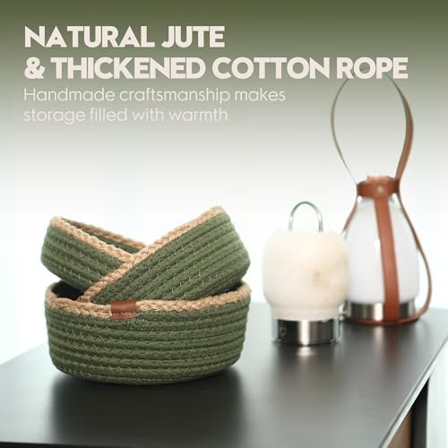 Sea Team 3-Pack Compact Nesting Woven Cotton Rope Storage Baskets, Green - Image 3