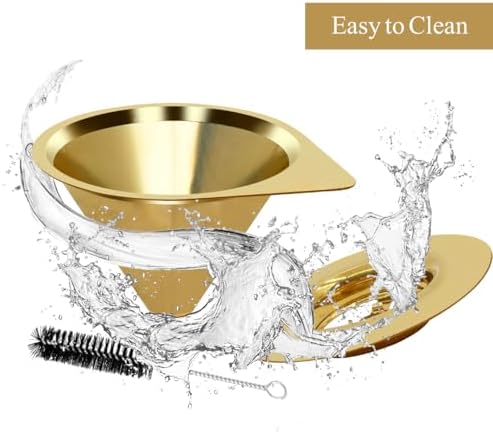 LHS Pour Over Coffee Dripper Reusable Coffee Filter Paperless Coffee Filter Stainless Steel Pour Over Coffee Maker Cone Coffee Dripper for 1-2 Cup,Gold - Image 4