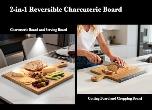 Acacia Wood Cutting Board with Handle, 2-in-1 Reversible Charcuterie Board & Chopping Board, Large 17"x13" Chalkboard Edge Serving Board for Meat & Cheese, Fruit and Nuts, Christmas Gift - Image 3