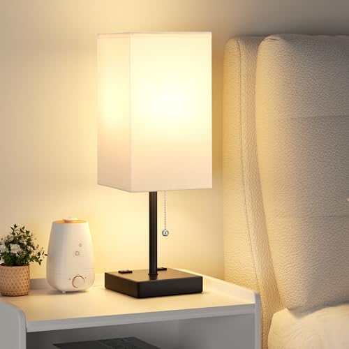 aooshine 17.4" White Bedside Table Lamp for Bedroom - USB C+A, 2 AC Outlets - Image 2