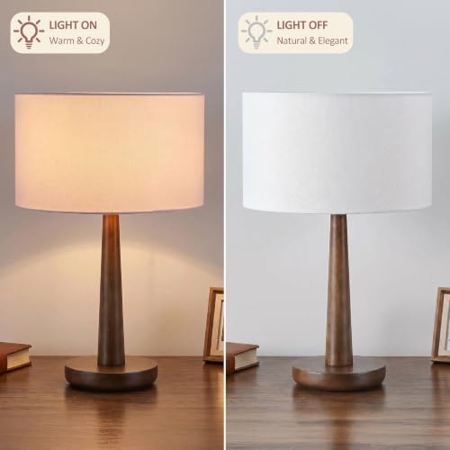 18.5" Modern Dimmable Walnut Wood Table Lamp with Linen Shade, White - Image 6