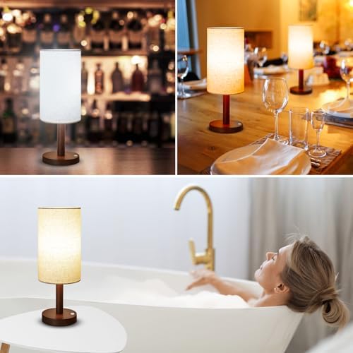 LALISU Cordless Table Lamp, 3 Color Portable Battery Lamp Wood Base Touch - Image 5