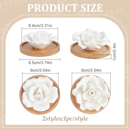 INFUNLY 2 Pcs Rose Essential Oil Diffuser Stone Plaster Scent Diffuser with Round Base 2 Style Roses Diffuser Stone Kit 3.7x3.7 Insertable Reed Rose Aromatherapy Stone for Desk Office Home Gift - Image 2
