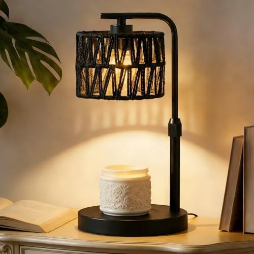 Candle Warmer Lamp, Timer Dimmable Candle Lamp, Adjustable Height and Brightness Candle Warmer, Black Boho Rattan Lampshade and 2 Bulbs, Suitable for Home Decor, Birthday Gifts for Women Mom by LAMP