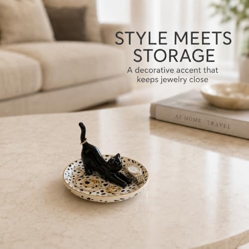 Ceramic Cat Ring Holder Dish, Black Polka Dots - Image 2
