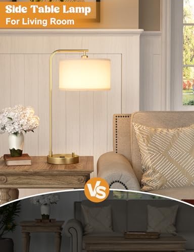 20.7" Gold Table Lamp with USB & Outlet, Fully Dimmable Nightstand Lamp - Image 6