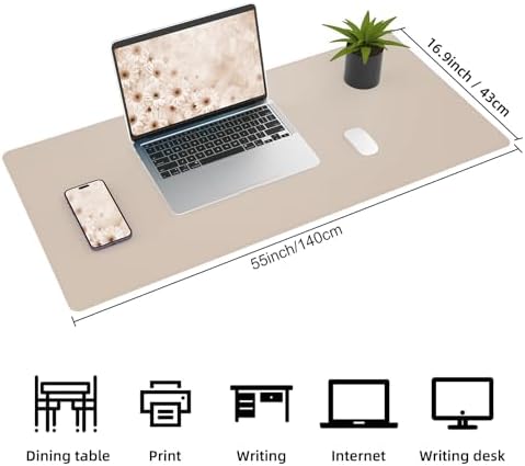AFIING Cork Desk Mat 55" x 17", Dual-Sided Natural Cork & PU Leather Desk Pad, Non-Slip Waterproof Large Mouse Pad for Office, Home & Gaming (Beige) - Image 2