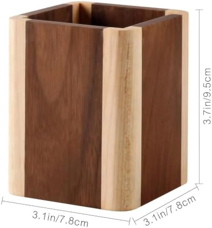 Natural Wood Desk Pen Holder Pencil Organizer Desktop Office Pencils Stand Holder Simple(Maple side walnut center) - Image 2