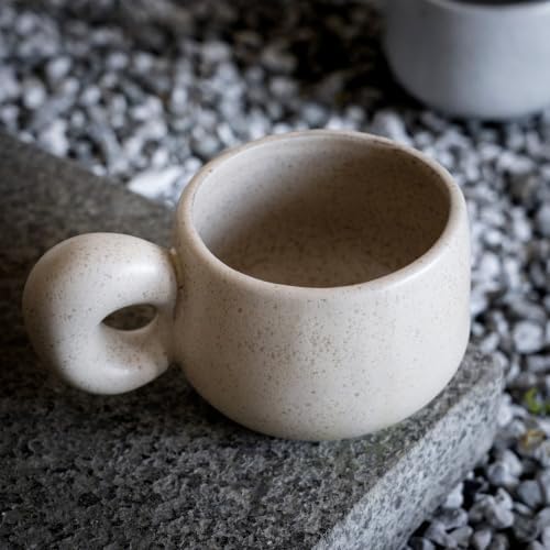 Uaral Cermic Small Coffee Mugs 10 Ounce Cappuccino Mugs Handmade Mug Set with One-finger Handle for Mocca,Latte,Cereal,Yogurt and Beverage,Set of 2(Cream) - Image 4
