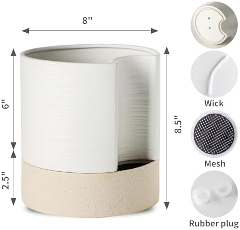Nihow Ceramic Self Watering Plant Pot for Indoor Plants, 8 Inch,White - Image 2
