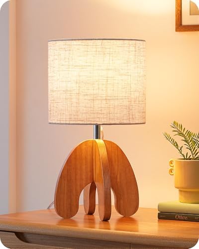EDISHINE 14.37'' Small Table Lamp, Art Deco Bedside Lamp, Linen Shade, E26 by EDISHINE