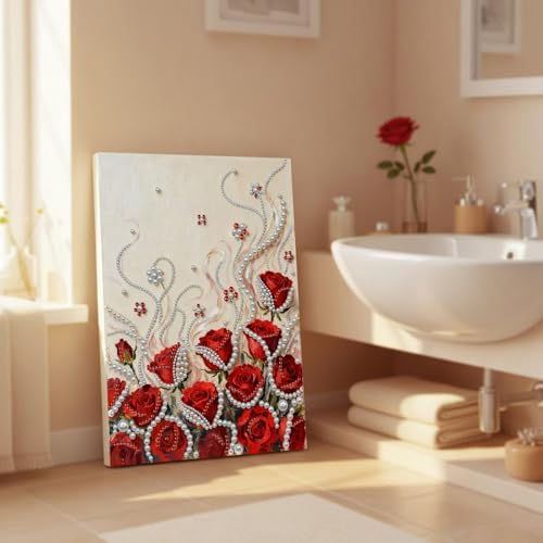 DIY Pearl Painting with Frame, Creative Design, Handmade Stress-Relieving Home Wall Decoration, Includes Frame and Tools-Red Rose-2 - Image 5