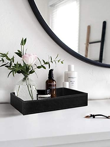HofferRuffer Faux Leather Vanity Tray, Elegant Desktop Storage Organizer, Decorative Catchall for Perfume, Bathroom Valet, Nightstand or Dresser, Black, 10.2 x 8.4 x 1.8 Inches - Image 4