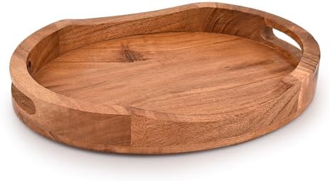 Tray Acacia Wood Oval Large Tray with Handle Food Serving Trays for Living Room Home Dining Table (14" X 11" X 2") by Unknown