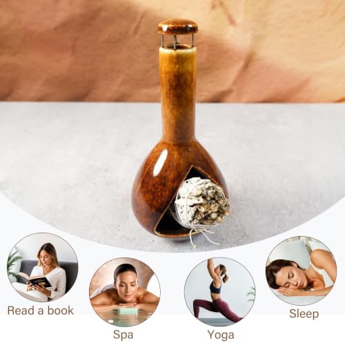 MOUGIGI Mini Chiminea Incense Burner Holder - Glossy Ceramic Smudge Bowl - Image 4