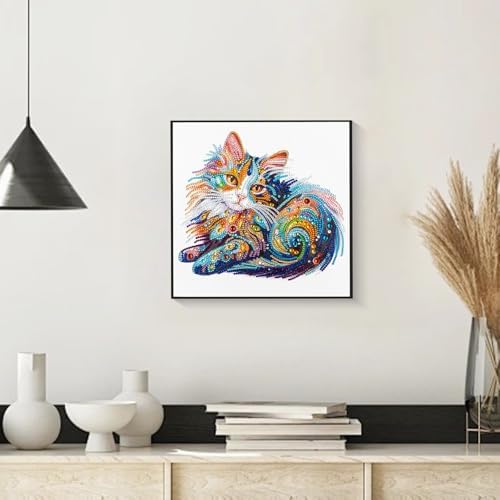 DIAMONDOUBLE Cat Diamond Painting Kits for Adults on Velvet Canvas, 12x12 Special Shape Diamond Art Kit Partial Drill 3D Bead Mosaic DIY Craft Kit for Beginners, Colorful Cat Wall Decor - Image 2
