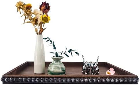 FramePro Decorative Tray 12x16 Rectangular Wood Beaded - Brown Serving Tray for Living Room, Coffee Table, Kitchen or Farmhouse Display by FramePro