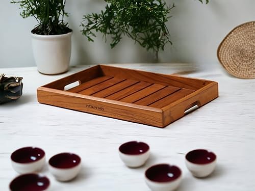 Vesta Homes Large Teak Wood Serving Tray for Home, Kitchen, Breakfast, Restaurant, Office Organizer, Dining Table | Premium Wooden Tray |15 * 10 * 1.5 Inches | Handmade in India - Image 5