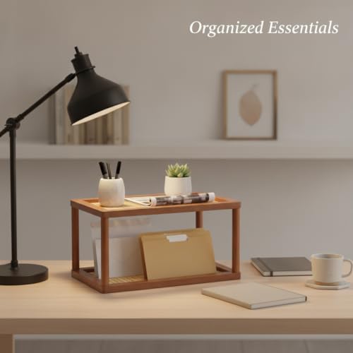 Natural Bamboo Desktop Organizer Rack - Vertical File & Mail Holder for Office Desk, Kitchen Counter, or Entryway Table - Image 3