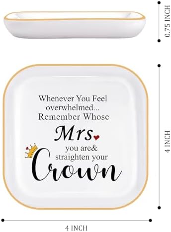 PUDDING CABIN Mothers Day Gifts for Wife Mrs. Jewelry Dish - Remember Whose Mrs. you are & Straighten Your Crown - Engagement Wedding Ring Holder Jewelry Tray, Anniversary Birthday Gift for Wife - Image 3