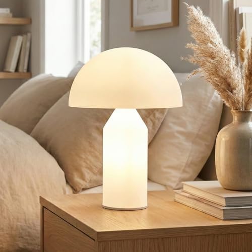 Brightech Venus Glass - 14" Contemporary Table Lamp with Glass Shade and Body - Unique Mushroom Table Lamp - Dimmable LED Light Bulbs for Bedroom Reading, Great Décor for Living Rooms, Offices by Brightech