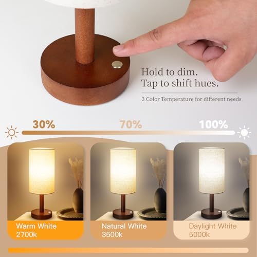 LALISU Cordless Table Lamp, 3 Color Portable Battery Lamp Wood Base Touch - Image 2