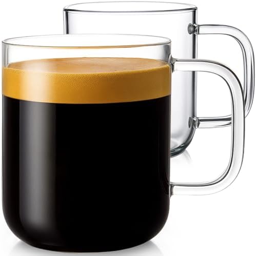 Aquach 16oz Glass Coffee Mugs Set of 2, Large Clear Borosilicate Cups by Aquach