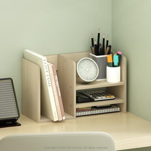 Furinno Hermite Wood Desktop Book and Home Office Supplies Storage Organizer, Bauhaus Oak - Image 2