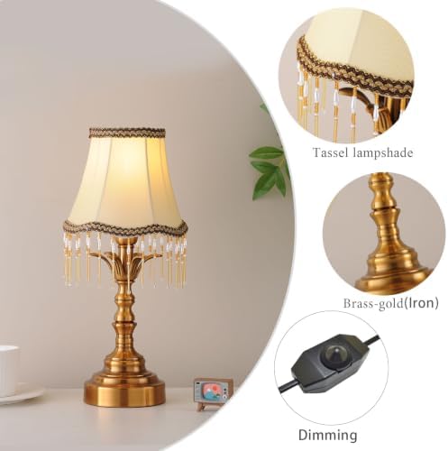Small Spaces Bedroom Nightstand Dimmable Vintage Mini Table Lamps ，Entry Way Table Home Decor Tabletop LED Desk Light Set of 2-2 PcsTassel - Image 3