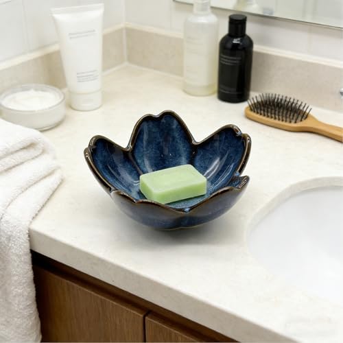Ring Dish, Ceramic Jewelry Tray, Trinket Holder for Bathroom Nightstand, Small Decorative Bowl (Blue) - Image 4