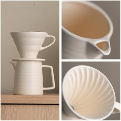 Pour Over Coffee Maker,Ceramic Coffee Maker With 40 pcs Paper Filter，15oz/450ml Pour Over Coffee Dripper (White, V02) - Image 3