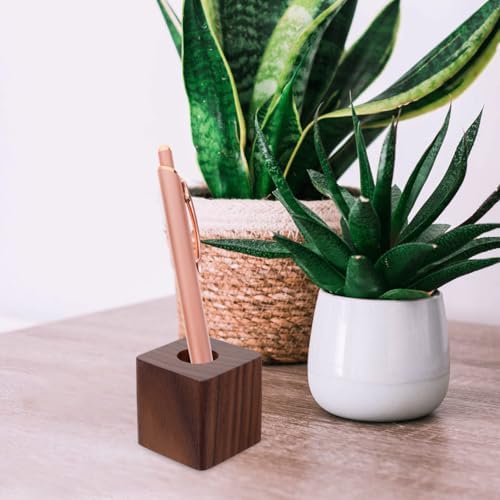 Walnut Wood Pen Holder Cube Stand 1.37 Inch Single Desk Organizer for Fountain Pen Ink Office Home School Use - Image 5