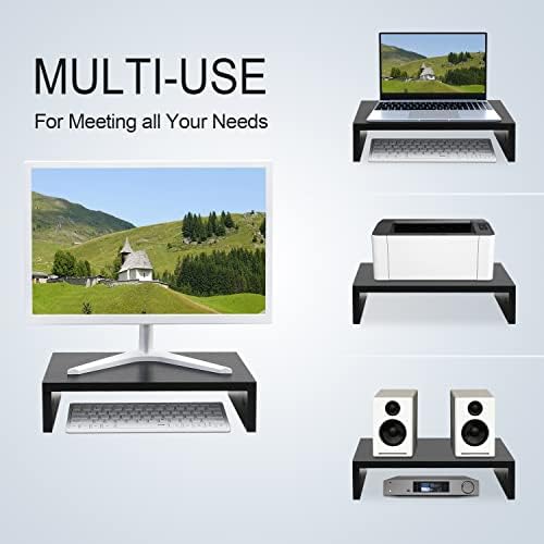 TEAMIX Black Monitor Stand Riser, Wood Desk Organizer for Laptop & Computer - Image 2