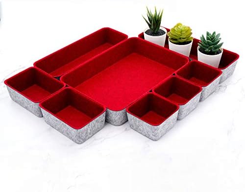 Welaxy Burgundy Felt Drawer Organizers 8pc Desk Tray Dorm Room Decor Bin by Welaxy