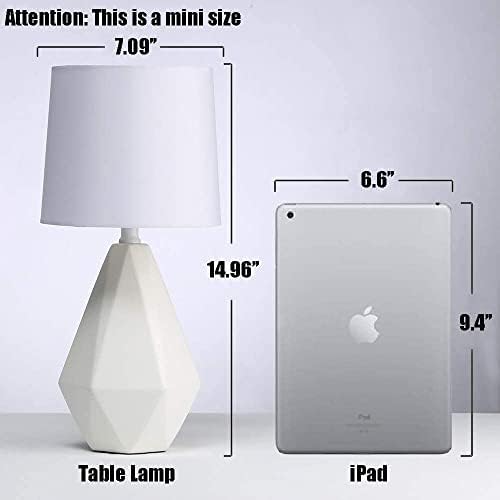 SOTTAE Modern Small Ceramic Table Lamp, White Irregular Geometric Bedside Table lamp for Bedroom,Nightstand Lamps with White Fabric Shade, Small Lamp for Kitchen Living Room - Image 6