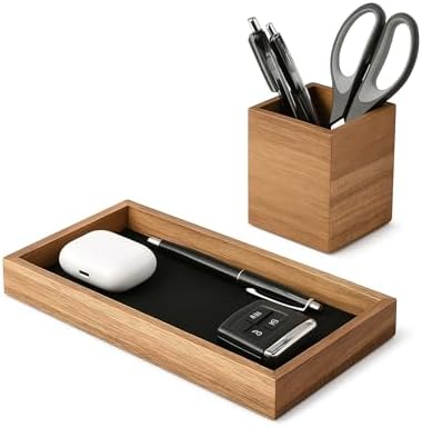 HULISEN Wooden Desk Organizer Tray, Pencil Holder with Felt Lining by HULISEN