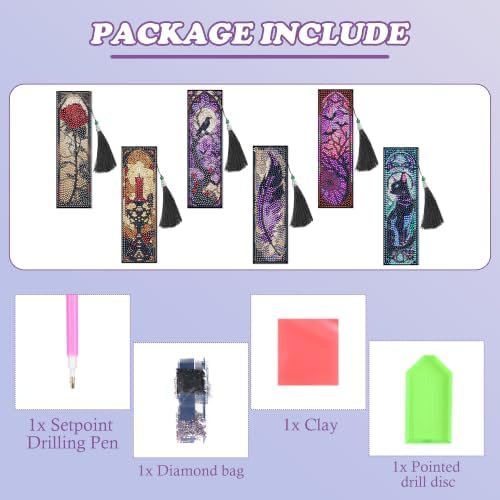 6 Pack Diamond Painting Bookmark of Gothic Romantic Design with Tassel - Image 2