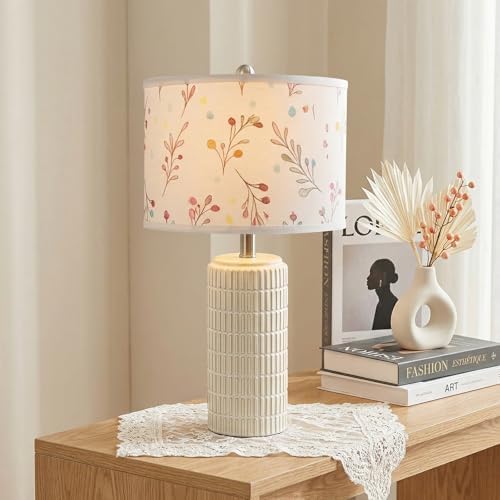 PoKat 23'' Table Lamp with Flower Lampshade for Night Stands, Birthday Gifts for Women Mom, House Warming Gifts New Home Decor, Ceramic Lamp for Living Room, Modern Bedroom Lamp for Nursery by Pokat