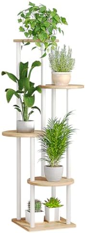 AZERPIAN Plant Stand Indoor Tall Corner Tiered Shelf 5 Tier Metal MDF Board by AZERPIAN