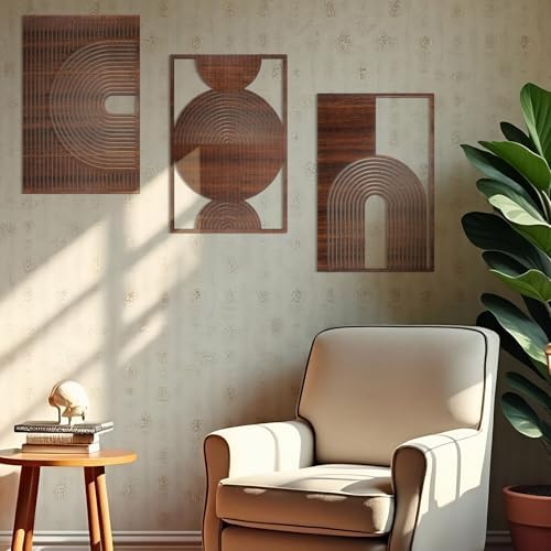 Yerliker 3 Pcs Modern Wall Decor, Mid-century, 15.75 x 15.75 x 1.97 Inch - Image 4