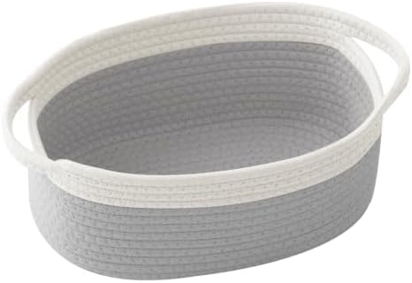Small Woven Rope Basket with Handles, White&Grey by HZFTJOY