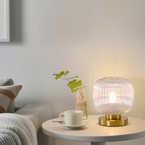 Colorful Glass Table Lamp,Vintage Gold Base Ribbed Bedside Lamp - Image 6