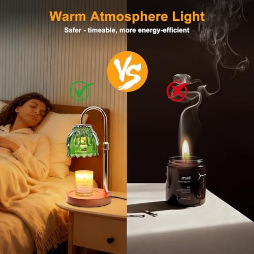 Candle Warmer Lamp with Timer and Dimmer 4-Level Dimmable Flower Light Heat Lamp for Jar Candles Adjustable Height Modern Cute Home Decor for Living Room Bedroom and Best Gift for Friends Lover. Green - Image 5