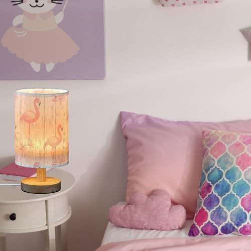 Rustic Farmhouse Style Flamingo Wood Grain Bedside Table Lamps with USB Port for Bedroom Lamp Accent Table Lamp Small Nightstand Lamp Sturdy Linen Shade Decorative Lamps for Office Dorm Home - Image 5