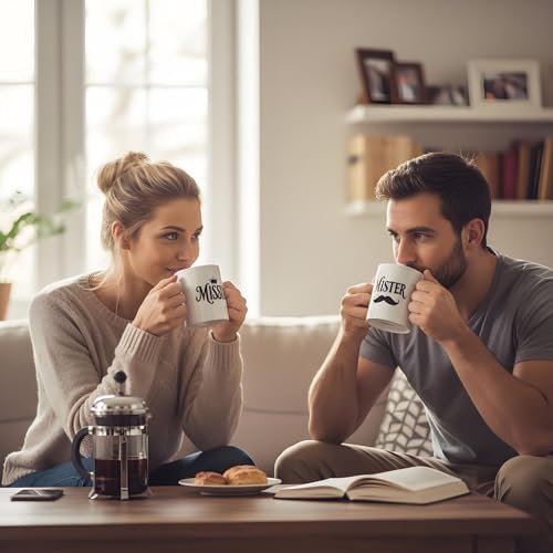 Couple Mug Set of 2,Porcelain Mr and Mrs Mug Set,11OZ Mister and Missus Cup Set of 2 as Engagement,Wedding,Newlywed Gifts Suiable for Bride&Groom,Bridal Shower, His&Hers, Valentines Day - Image 5