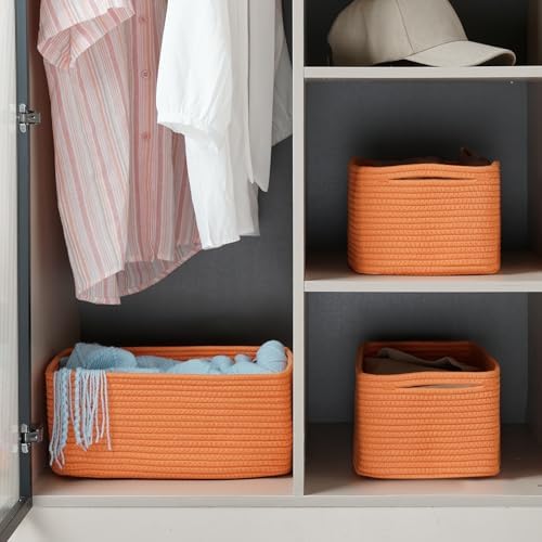 3 Pack Storage Baskets for Organizing, 13.7×9.5×6.3", Orange - Image 4