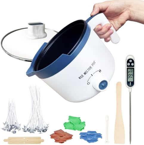 Ksedcon Wax Melting Pot Kit with Thermometer, Wicks and 3 Candle Dye Colors by WaxMelterforcandlemaking