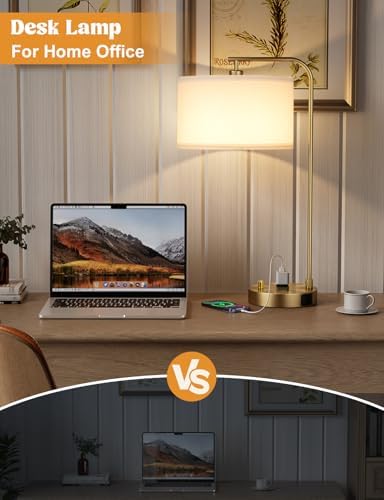 20.7" Gold Table Lamp with USB & Outlet, Fully Dimmable Nightstand Lamp - Image 5