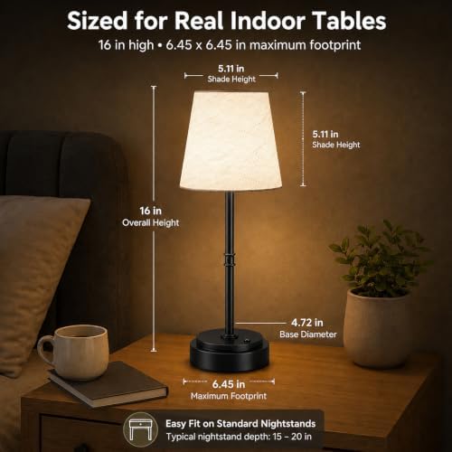 Rechargeable Cordless Table Lamp, Battery Operated Bedside Lamp, Black - Image 5
