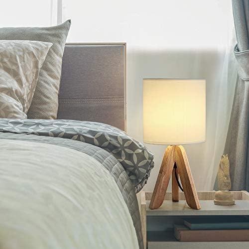 HAITRAL Small Bedside Table Lamp - Wooden Tripod Nightstand Lamp,13.4 Inch - Image 6